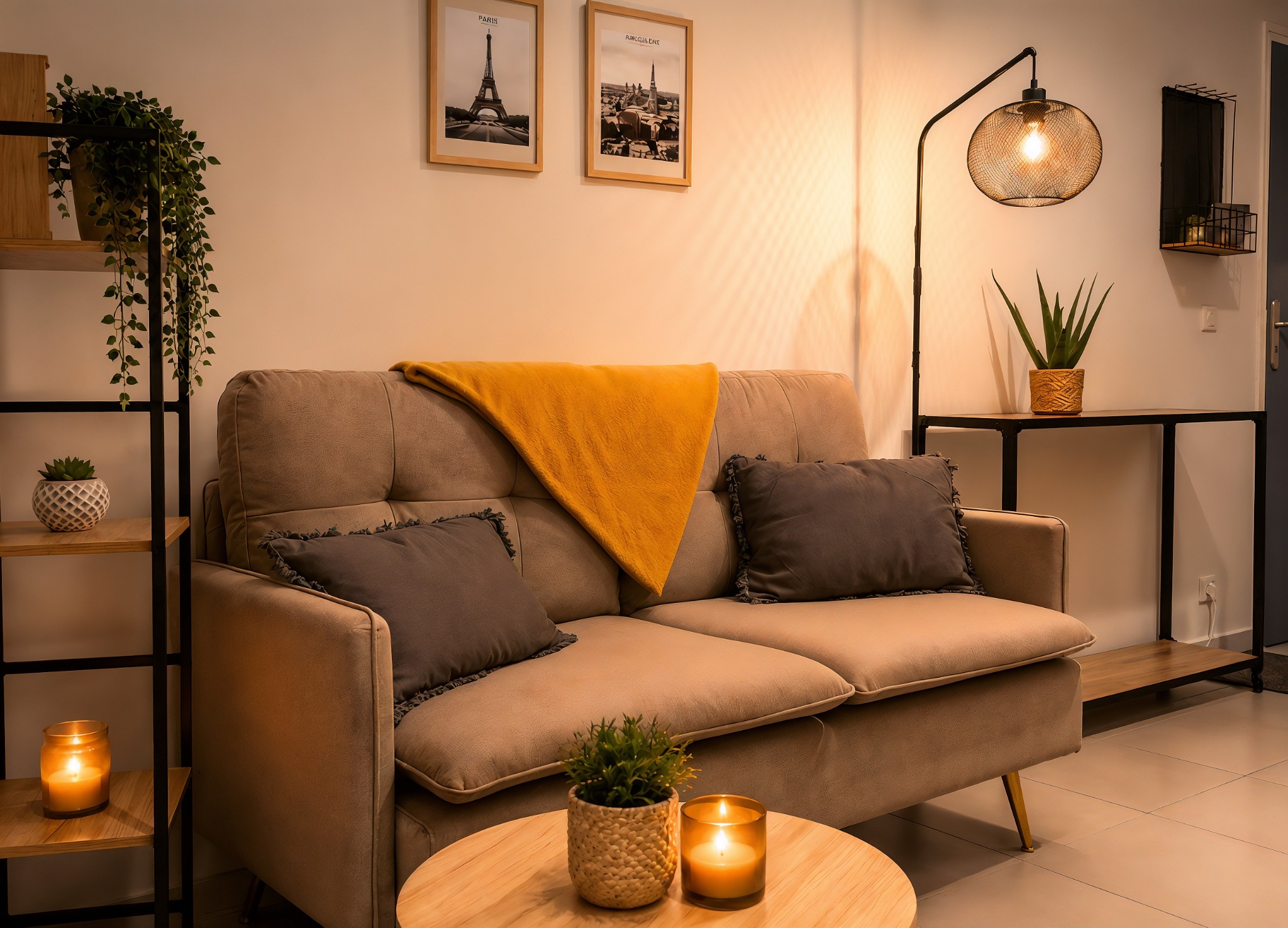 Salon cocooning et chaleureux de l’appartement Ferrero