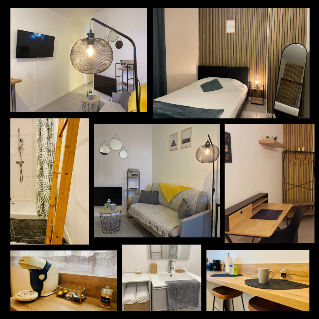 Découvrez un intérieur cosy et moderne avec une ambiance chaleureuse. Chambre confortable, salle de bain élégante, cuisine fonctionnelle et coin salon accueillant. Chaque détail est pensé pour un séjour relaxant et pratique.