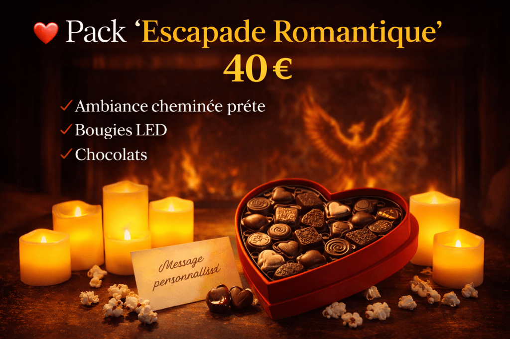 alt="Pack escapade romantique avec chocolats, bougies LED et ambiance chaleureuse pour couple"
