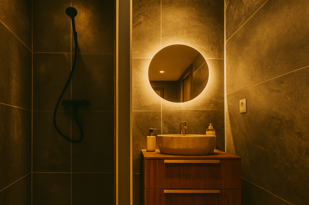 Salle de bain moderne de la Suite Phoenix avec douche design et miroir lumineux"